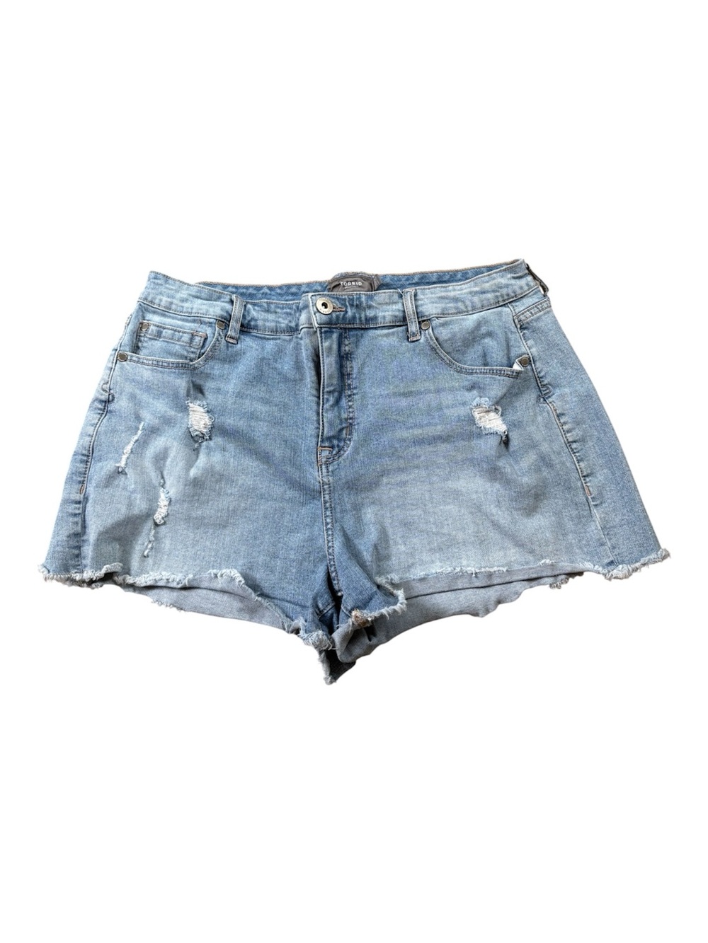 Torrid Distressed High Rise Frayed Hem Jean Shorts. Size 14